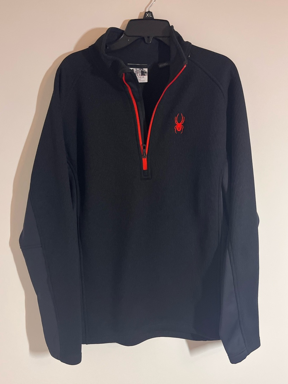 Spyder Men’s Black Quarter-Zip Sweater with Red Accents
